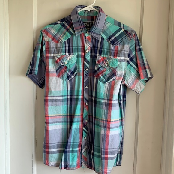 Sunday Work Clothes (SWC) men’s button up shirt short sleeve, size medium - Picture 1 of 5